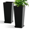 Lenoris 24'' H Large Tall Planters with Saucers, Set of 2 Large Floor Planters for Indoor Outdoor Use, Modern Tall Plant Pots for Patio, Porch, Balcony, Entryway Decor, Black (Set of 2)
