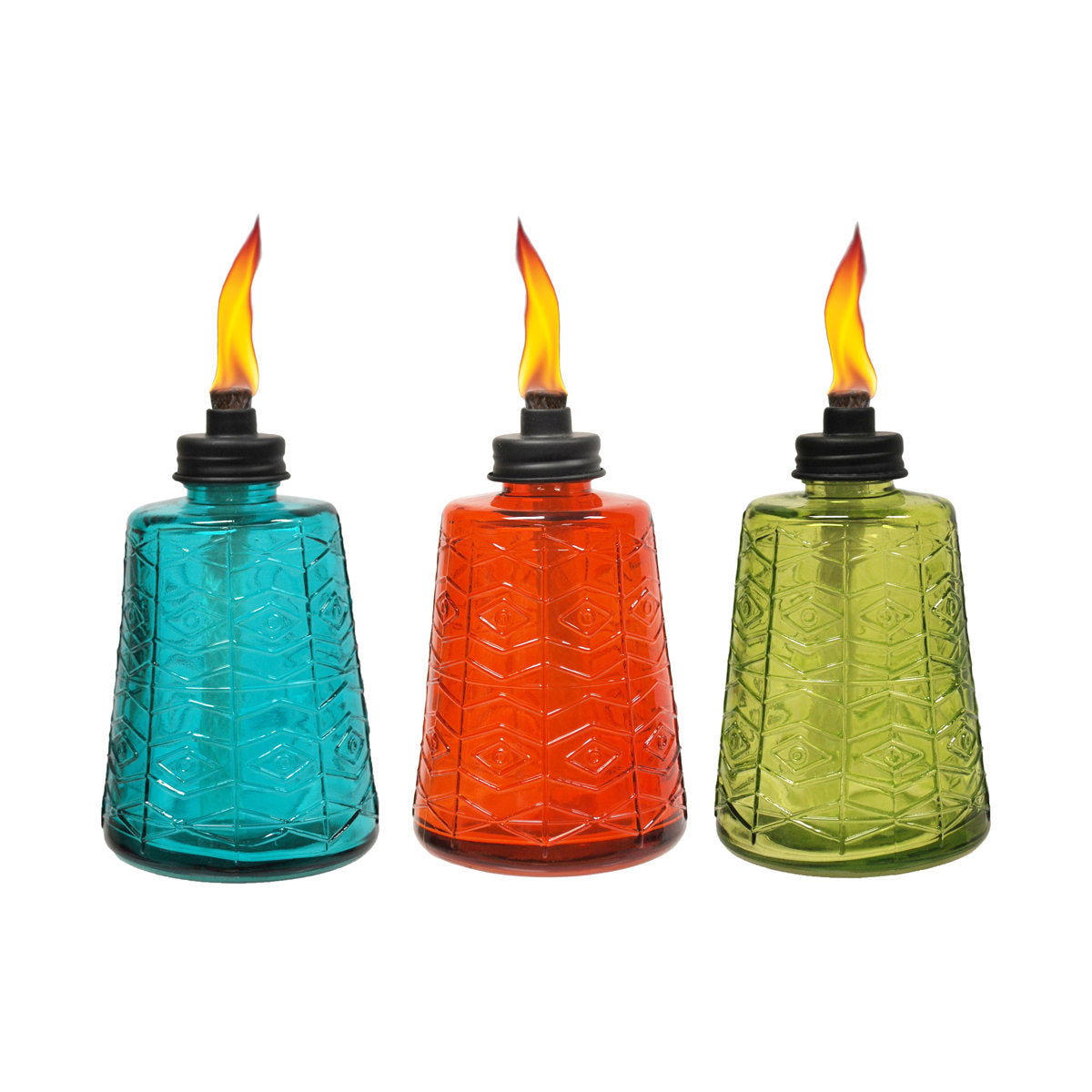 TIKI? Brand 6 Inch Table Torch Glass Red, Green and Blue (Set of 3)